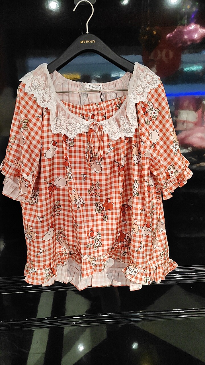 网红ins风可爱小熊格子睡衣女睡衣/家居服套装