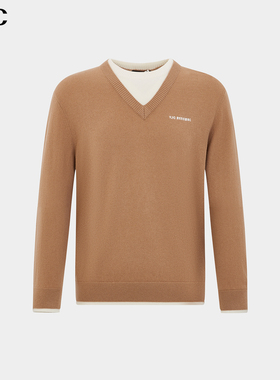 【100%绵羊毛假两件】威杰思（VJC）2025毛衣套头圆领针织衫休闲