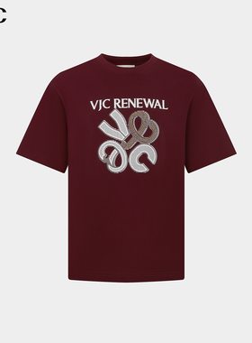 VJC/威杰思2026春夏新款男装纯棉短袖T恤印花烫钻圆领