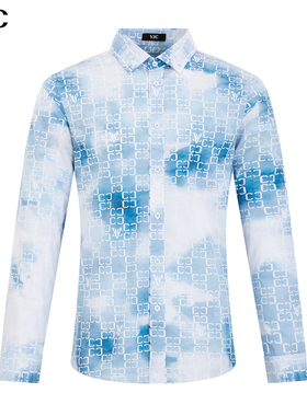 VJC/威杰思2025秋季新款时尚印花长袖衬衫翻领通勤潮流B24CB2100