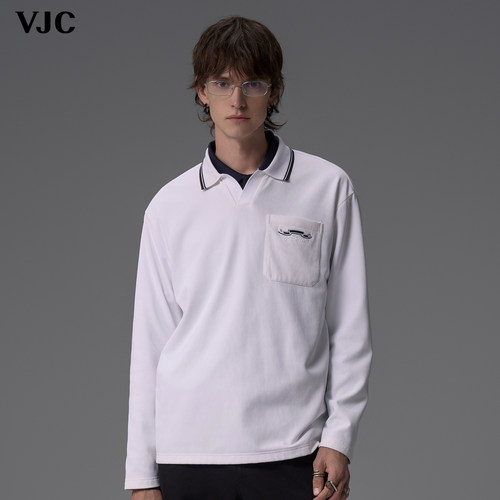 VJC/威杰思刺绣撞色长袖针织衫
