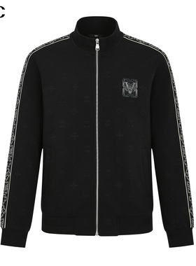 VJC/威杰思2025秋季新款男装潮流刺绣时尚提花立领针织外套通勤