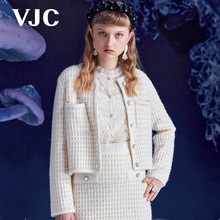 威杰思秋季 女装 圆领羊毛针织外套小香格纹短款 开衫 VJC