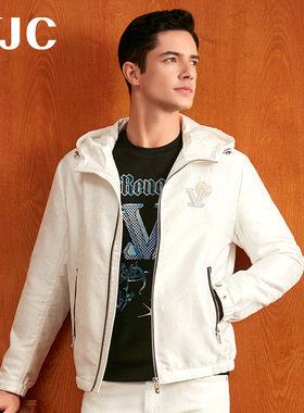 【轻奢提花】VJC男装连帽棉服字母刺绣休闲潮流都市时尚连帽外套