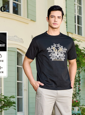【重工烫钻】VJC/威杰思25夏季新男装微阔圆领短袖T恤衫
