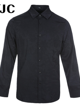 VJC/威杰思2025春季新品男装休闲提花黑色衬衫通勤商务B24AB2103