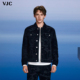 印花牛仔外套 VJC 威杰思2025新款 时尚 肌理感老花翻领摩登正肩