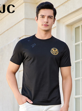 VJC/威杰思2025春夏新品男装时尚休闲圆领烫钻T恤百搭B24BA1526