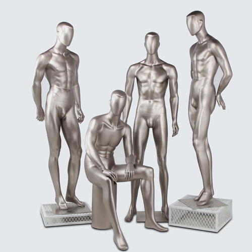 个性时尚男装店模特个性潮款香槟色男站姿坐模特橱窗展示陈列道具