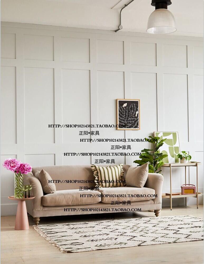 北欧侘寂美式乡村实木布艺双人三人位沙发别墅客厅乳胶组合家具