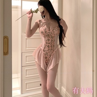 花蔓藤纯欲可爱约会刺绣K裆连体衣趣味修身美背睡衣女qq内衣大码