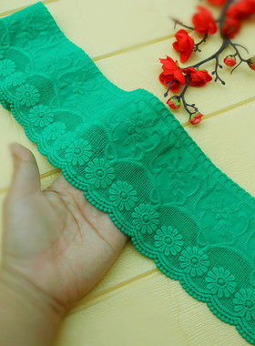10厘米宽鲜绿色纯棉刺绣加厚服装加宽布料花边服装下摆加长领口