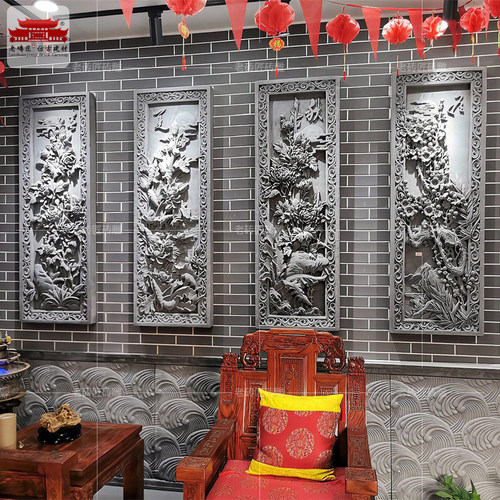 砖雕春夏秋冬影壁墙庭院围墙装饰