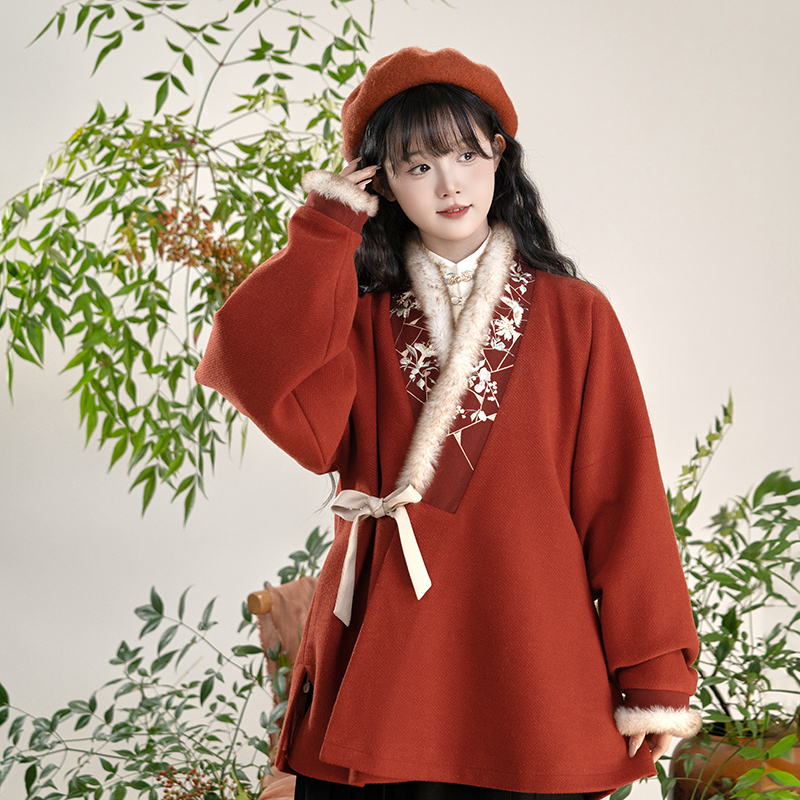 秋冬针织外套加绒加厚汉服上衣