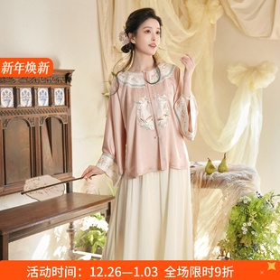 棠间絮语 清水溪国风汉服女对襟上衣仿醋酸精致刺绣通勤日常百搭