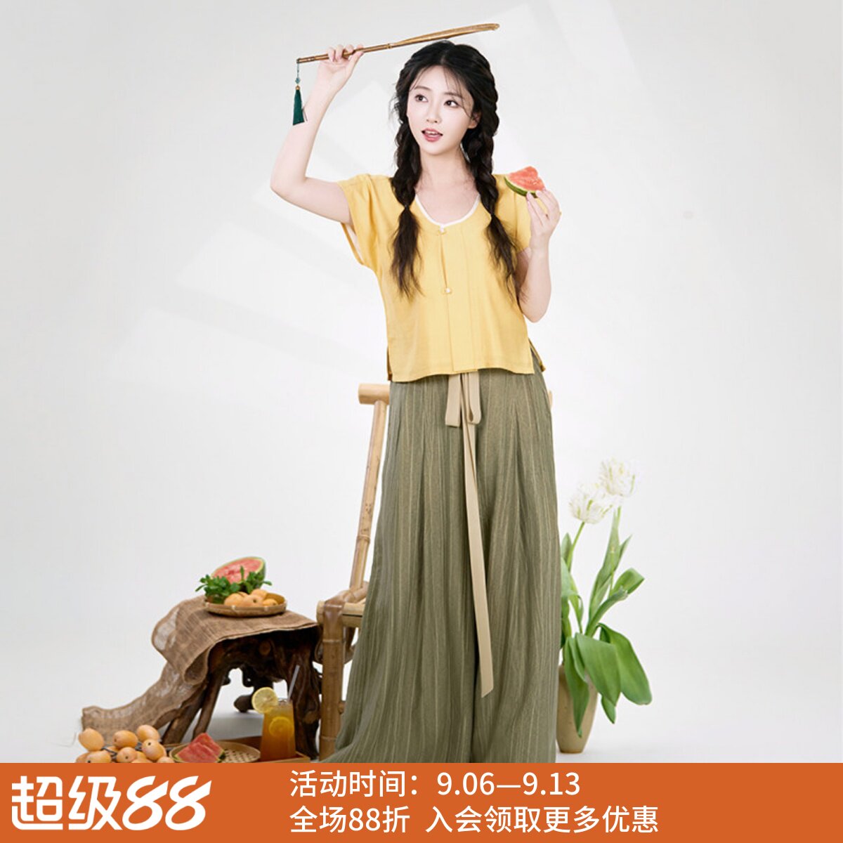 溪亭消夏国风短袖新中式日常图片