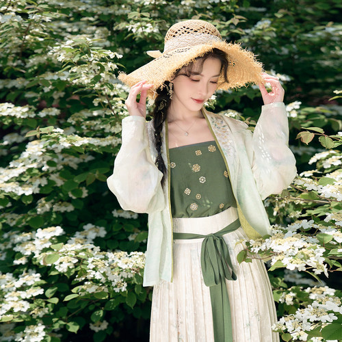 槐夏清风 清水溪汉初夏季宋制飞机袖百迭裙绿色汉服日常百搭套装