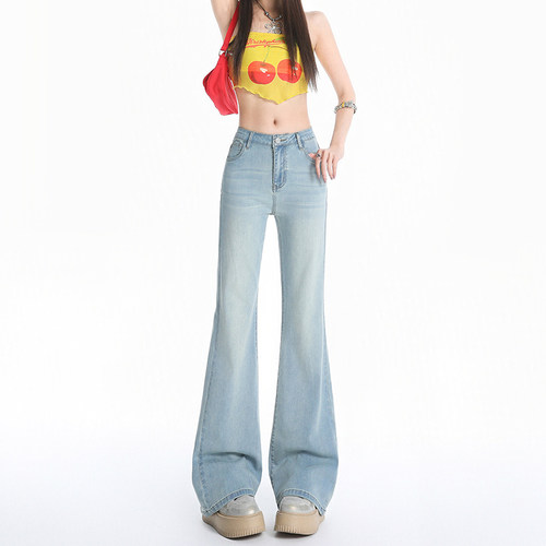 美式低腰不贴腿牛仔喇叭裤女春夏新品2025宽松显瘦垂感拖地微喇裤