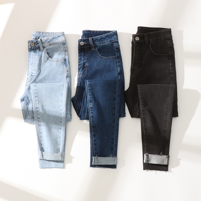 冬季加薄绒牛仔小脚裤女