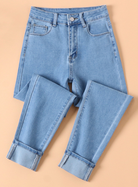 浅色牛仔裤女2025年春秋新款高腰显瘦铅笔裤弹力修身紧身小脚裤子