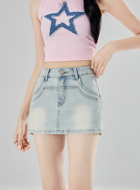 浅蓝色牛仔半身裙短裙女夏季新品2025辣妹高腰显瘦百搭a字包臀裙