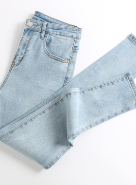 浅蓝色牛仔裤女九分韩版高腰显瘦紧身小脚裤八分小个子弹力铅笔裤