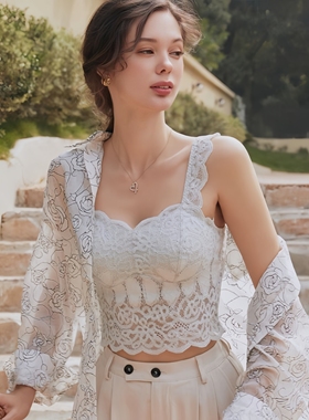 汀花开法式蕾丝纯欲背心无钢圈带杯宽肩带美背背心8699