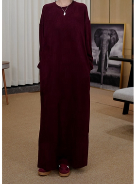 秋冬新款轻奢高档显瘦时尚百搭长款圆领连衣裙 KX2409076