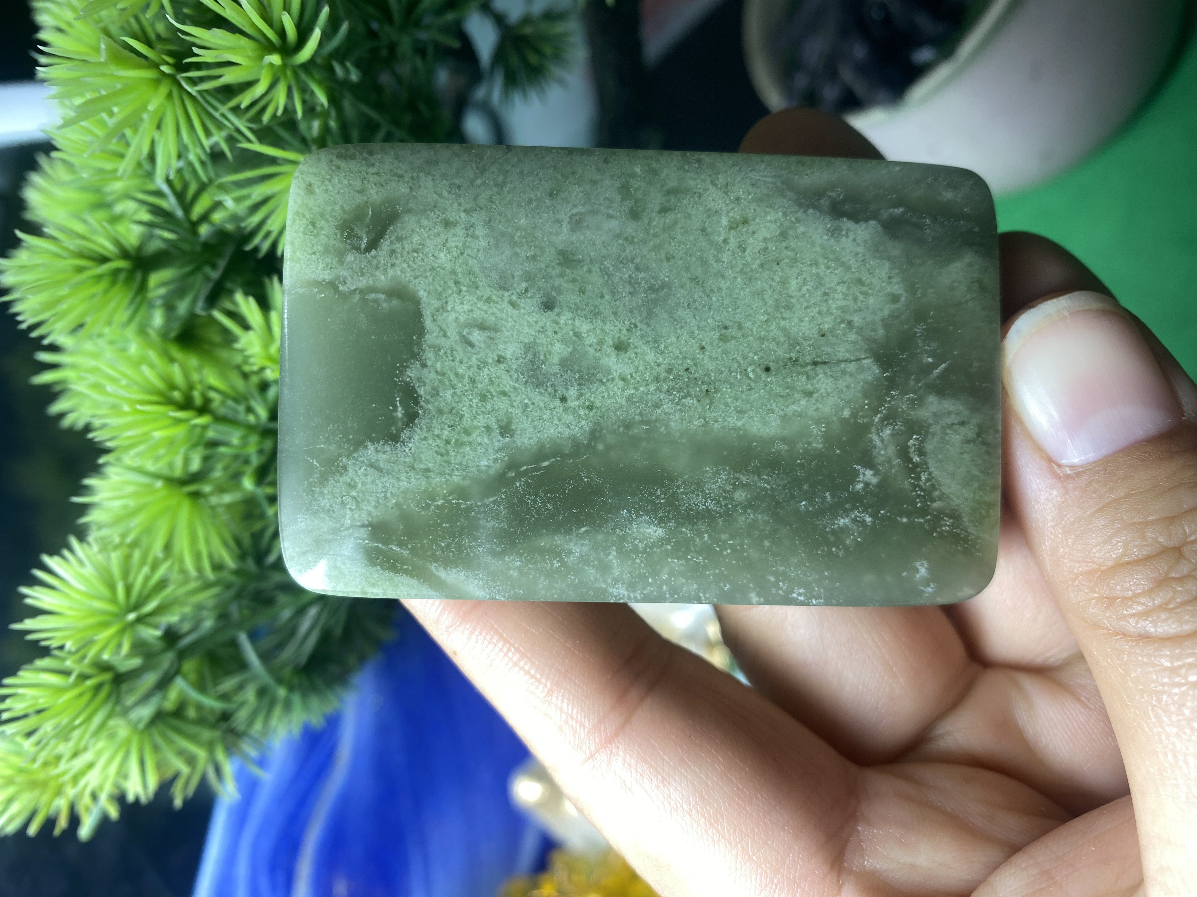 和田玉青海翠青面包大牌子颜色好看天然保真可手把可佩戴喜欢的入