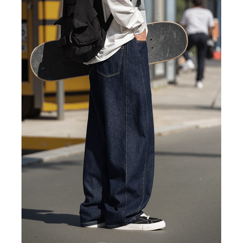 复古原牛明线设计牛仔裤男2025春季新款美式休闲长裤分割廓形裤子