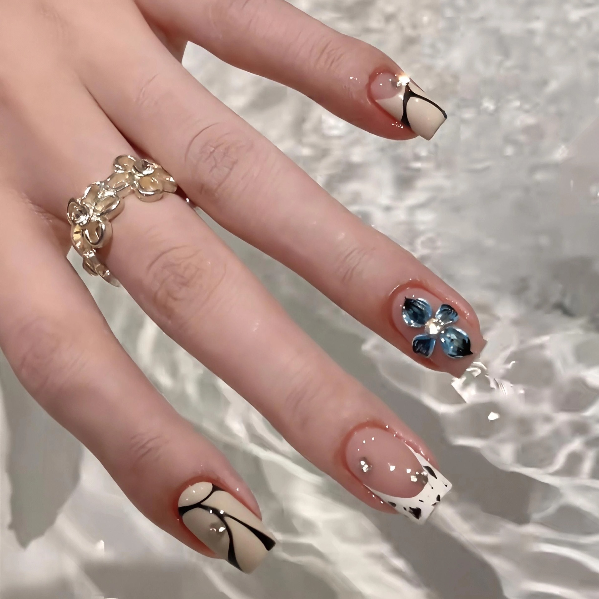 纯手工恶魔之花雕花美甲贴