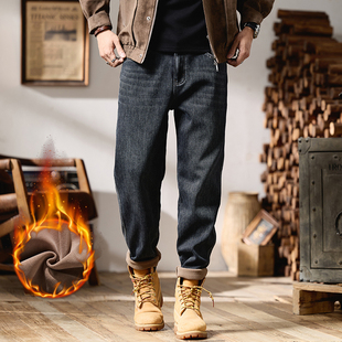 XIANGYUN潮牌秋冬新款牛仔裤美式工装牛仔男装宽松加绒小锥直筒裤