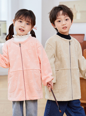 罩衣男女童秋冬长袖拉链奥粒绒外穿洋气羽绒服罩衫小学生宝宝围兜