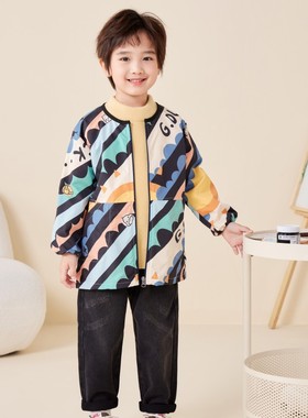 男童防水罩衣长袖拉链四季画画韩版写字羽绒服幼儿园外穿吃饭罩衫
