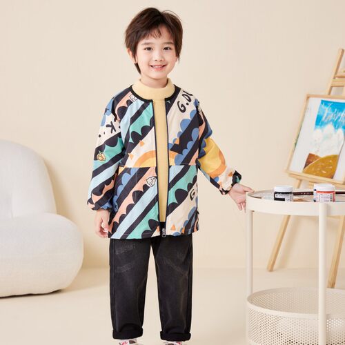 男童防水罩衣长袖拉链四季画画韩版写字羽绒服幼儿园外穿吃饭罩衫 - 封面