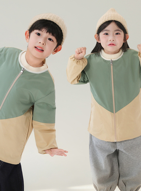 儿童防水防脏罩衣可定制薄款长袖拉链画画羽绒服男女宝宝罩衫围裙