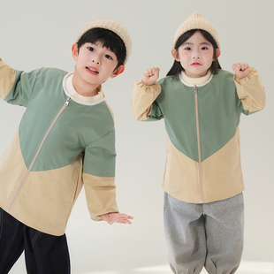 拉链画画羽绒服男女宝宝罩衫 围裙 长袖 儿童防水防脏罩衣可定制薄款