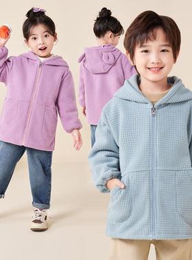 儿童摇粒绒罩衣秋冬长袖拉链时尚秋冬防脏外穿幼儿园男女宝宝围兜