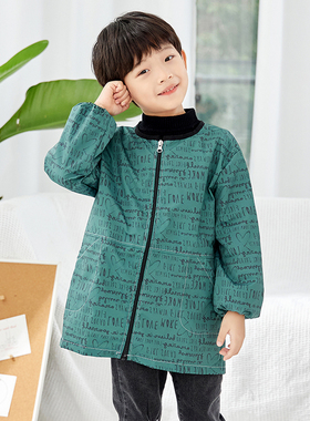 男宝宝防水罩衣儿童长袖拉链书画防脏薄款外穿时尚吃饭幼儿园罩衫