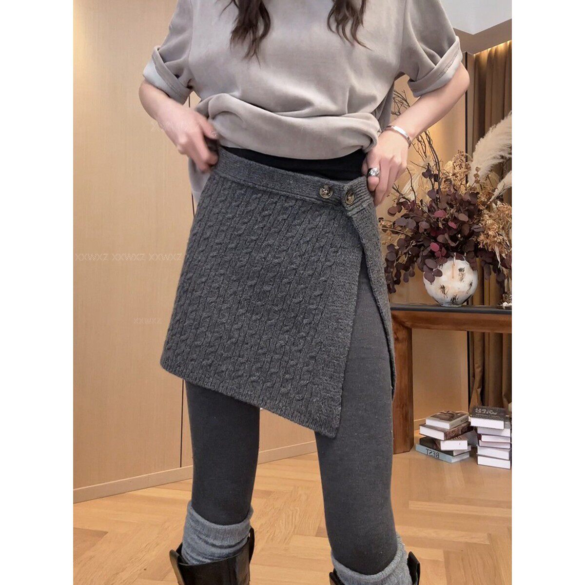 韩国东大门秋冬新款韩版通勤休闲时尚百搭纽扣针织麻花半裙屁帘女