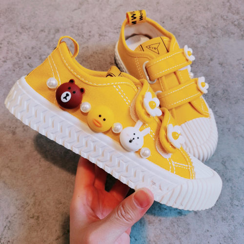 儿童帆布鞋女童布鞋魔术贴童鞋2023春季新款学生鞋子韩版休闲板鞋