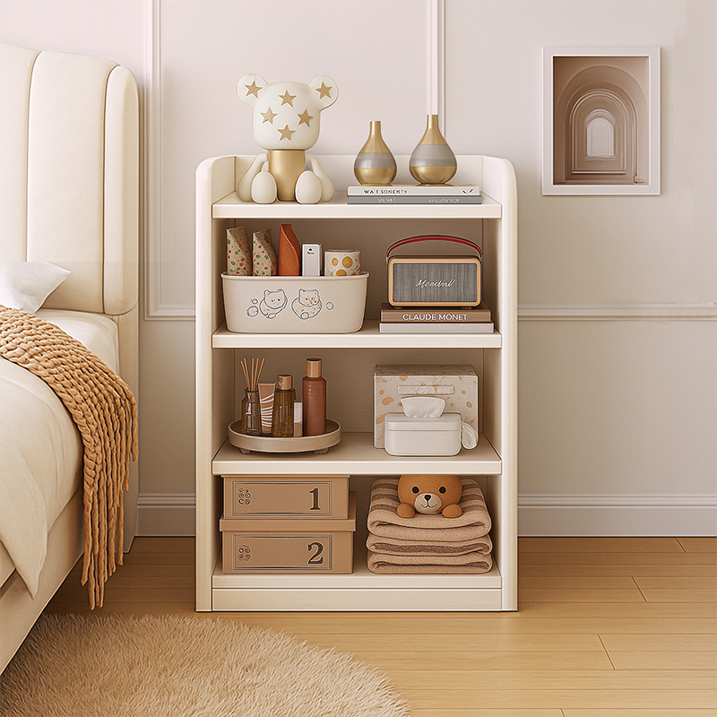 奶油风床头置物架落地实木客厅矮柜学生多层收纳柜储物柜家用书柜