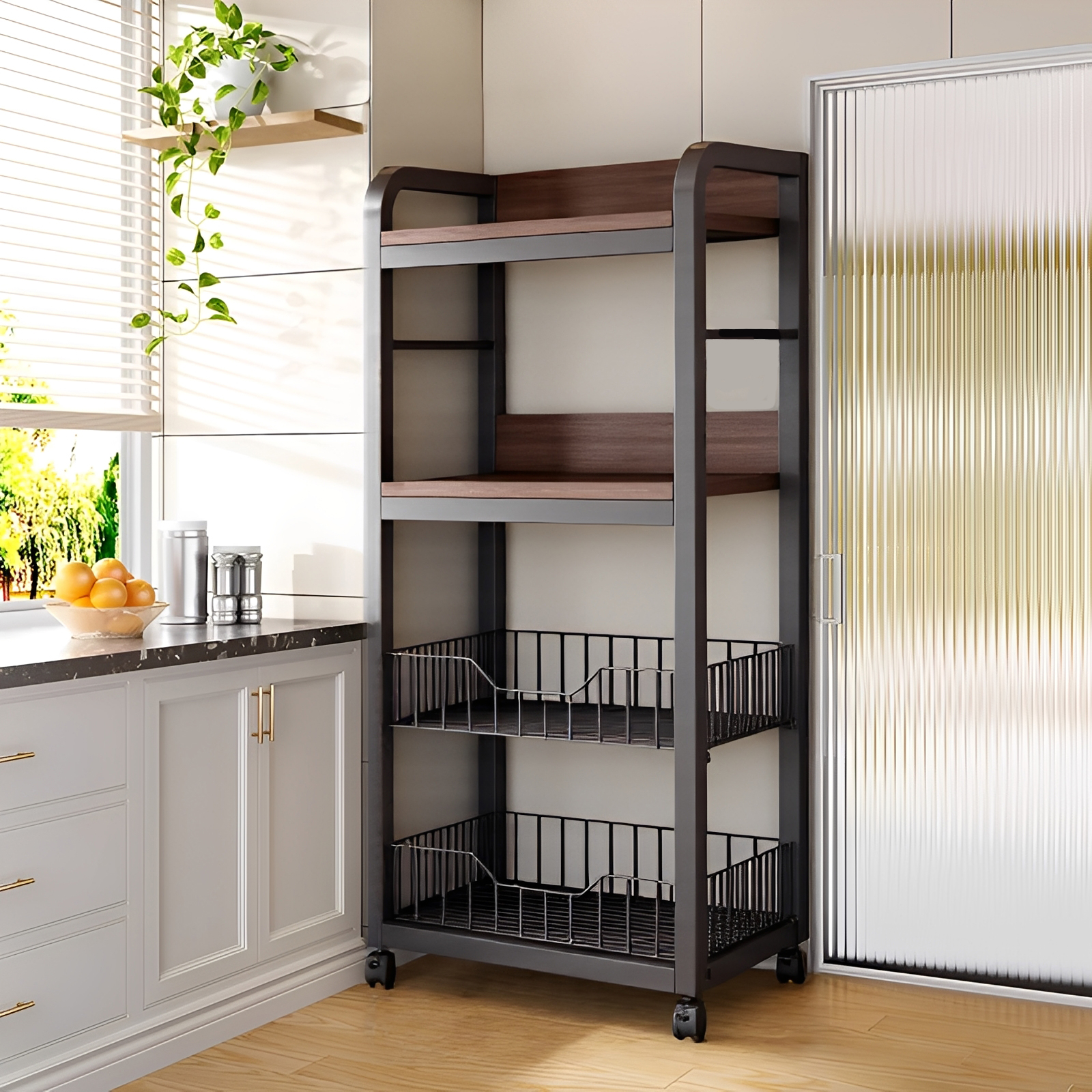 新款厨房置物架落地多层菜篮子收纳架家用多功能可移动锅具储物架