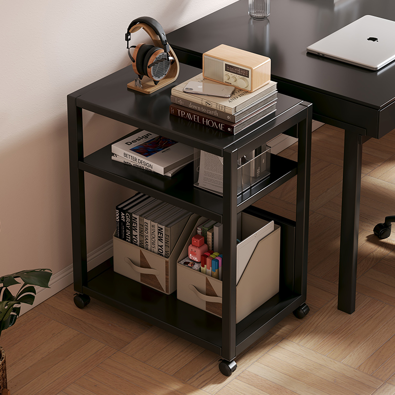 电脑桌旁置物架落地办公室桌下文件收纳整理工位多层移动主机托架