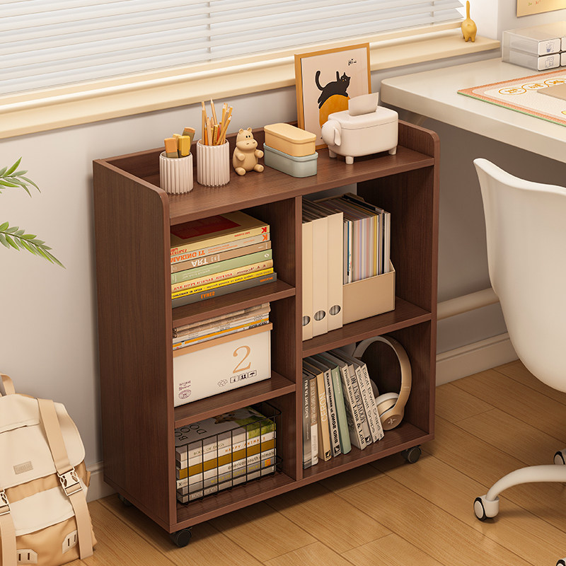 可移动桌下小书架书桌旁带轮书柜收纳置物架转角窄缝小推车窄边柜