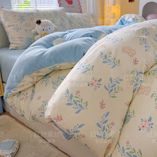 60支100全棉加牛奶绒四件套宿舍棉绒床单三件套冬季加绒被套4件套