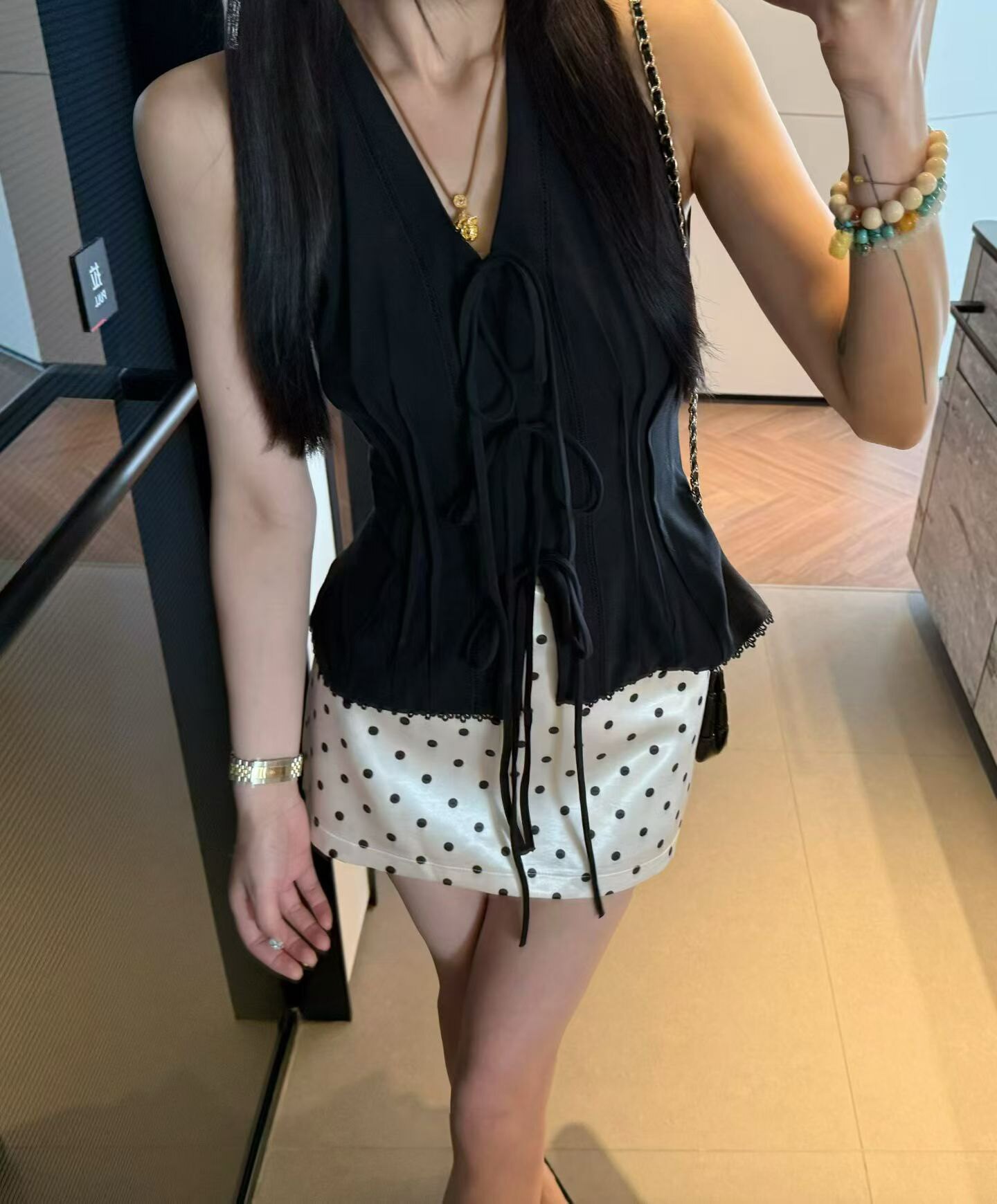小众复古绑带 挂脖削肩立体抽绳露背背心设计感百搭上衣女夏