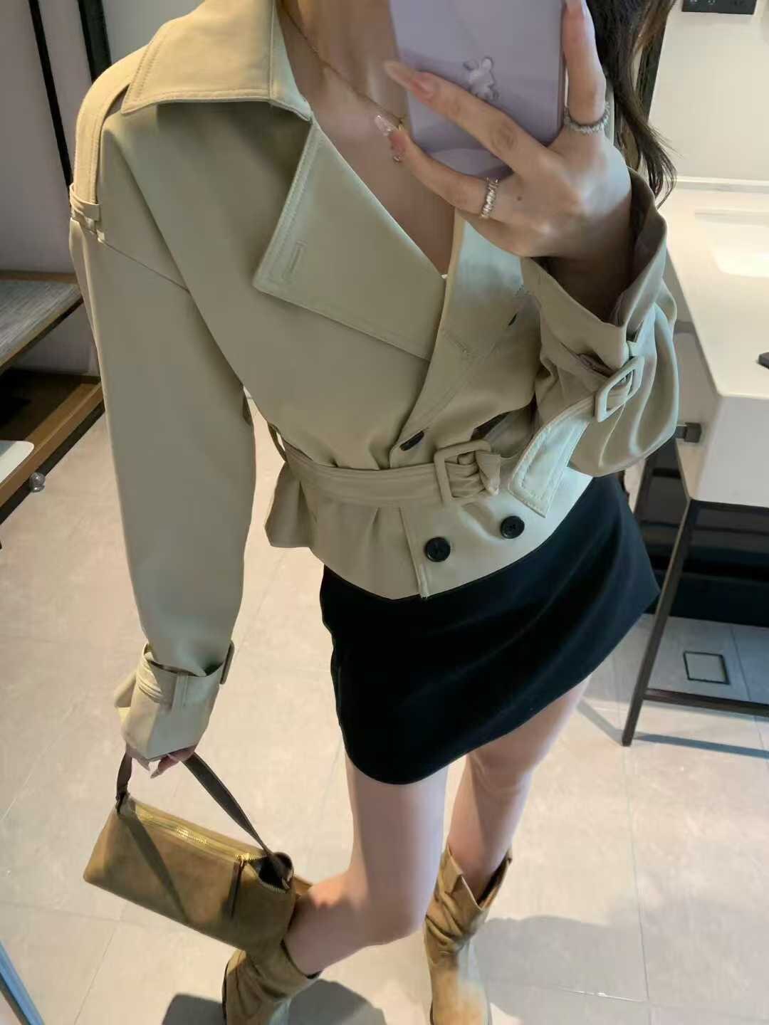 卡其色短款风衣外套女小个子20时尚套装