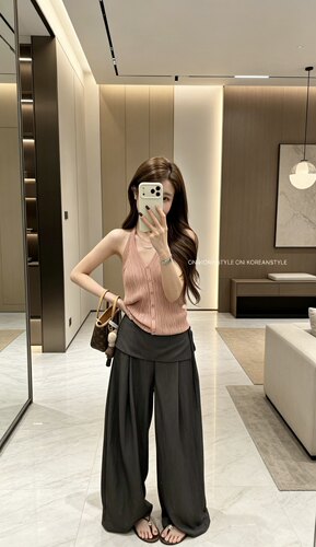 AJ.STUDIO-坑条挂脖系扣上衣背心Y728