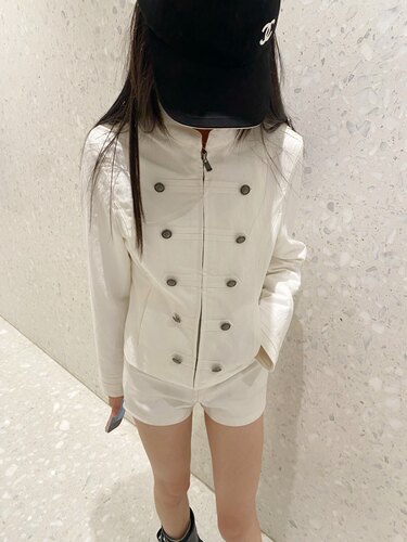 MQ复古拿破仑 金属双排扣骑士短款休闲牛仔夹克外套女秋季